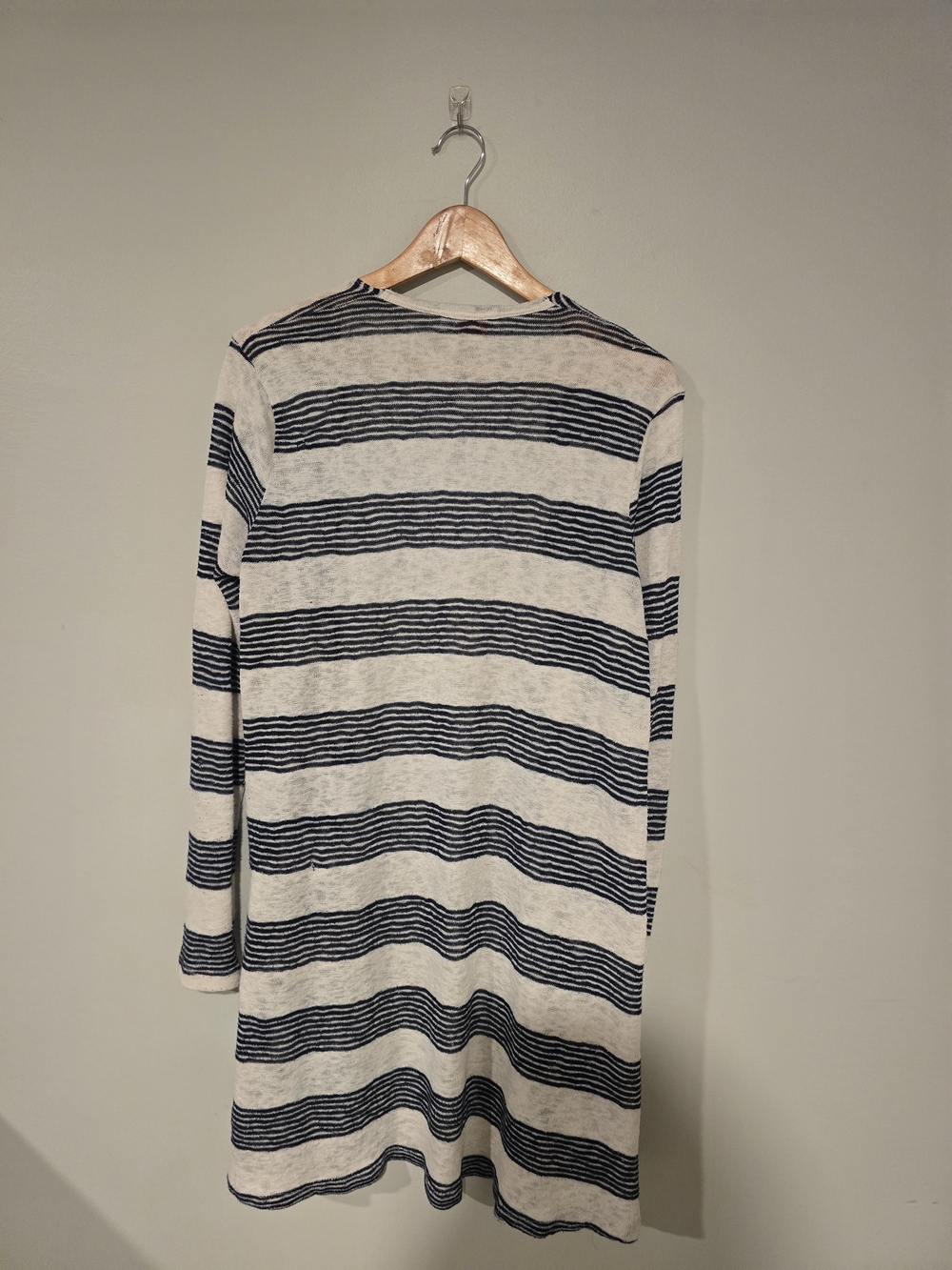 Renee C. Navy and Cream Stripe Draped Cardigan - Picture 3 of 3